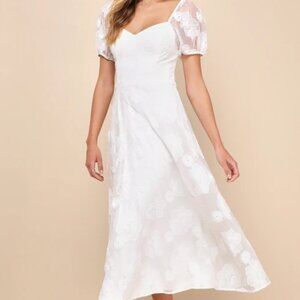 Lulus Sweetest Behavior White Embroidered Puff Sleeve Midi Dress
